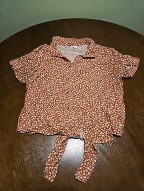 No Boundaries Large Crop Tie Front Top Orange Floral